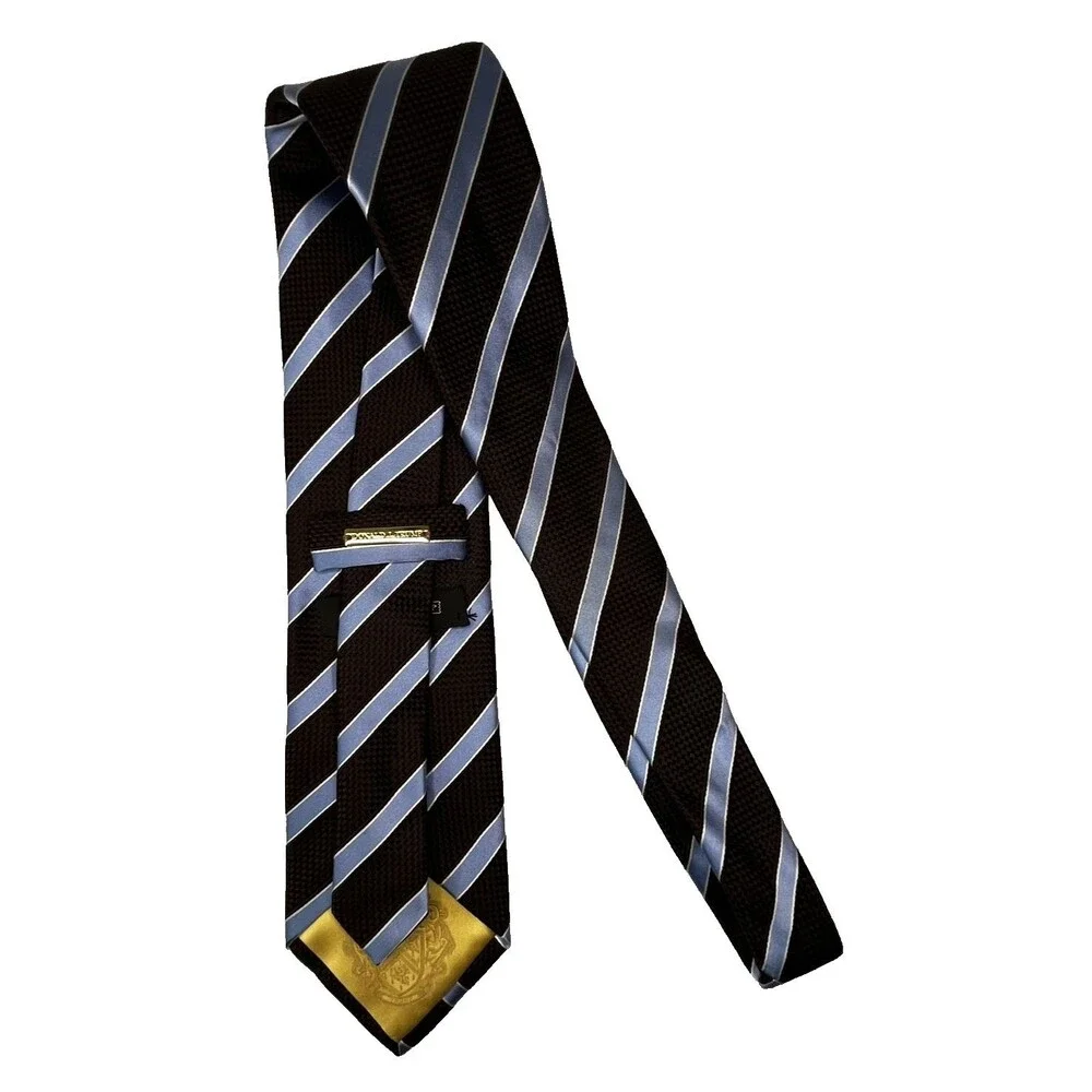 Donald J. Trump Signature Collection Gold Bar Silk Tie Brown with Blue Stripes
